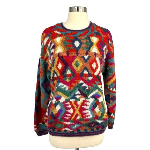Peruvian Connection Sweaters - Peruvian Connection Handmade Sweater Size M Multicolor Geometric 100% Alpaca